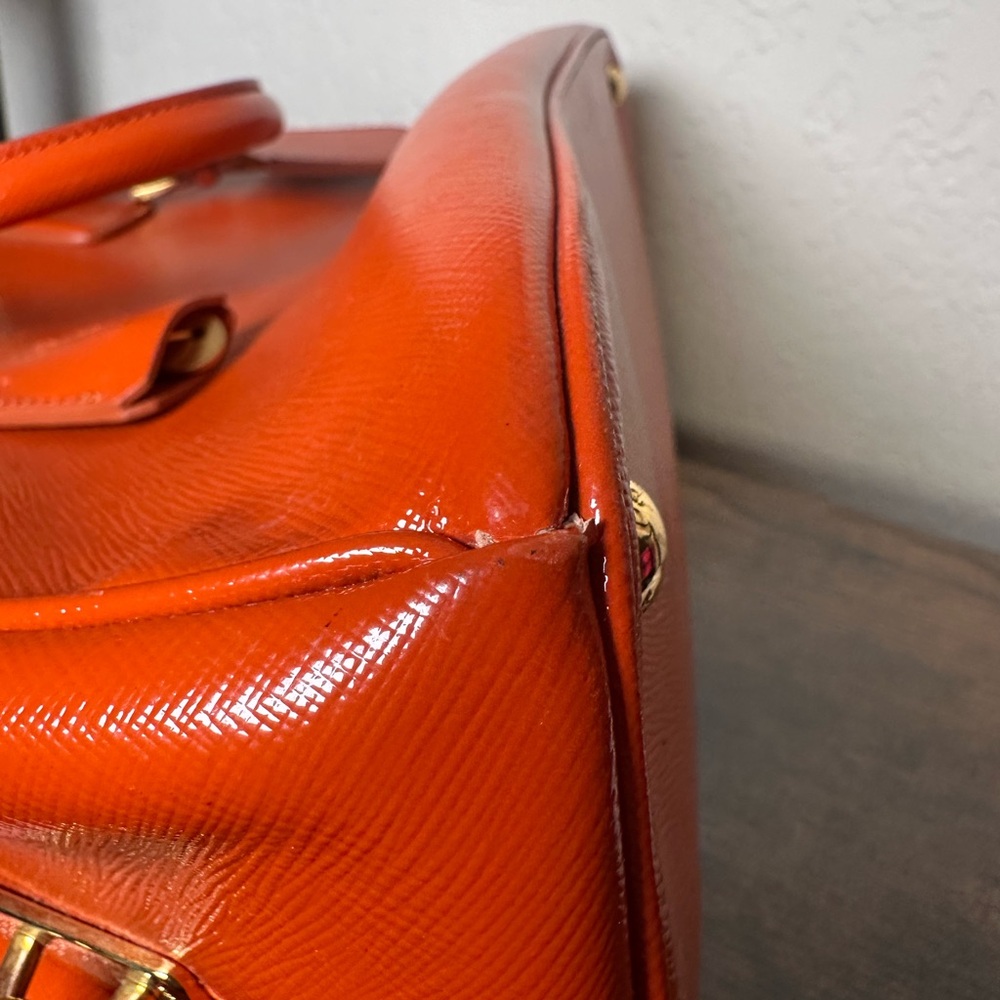 Prada Orange Saffiano Leather Satchel with Gold Hardware - Picture 10 of 15